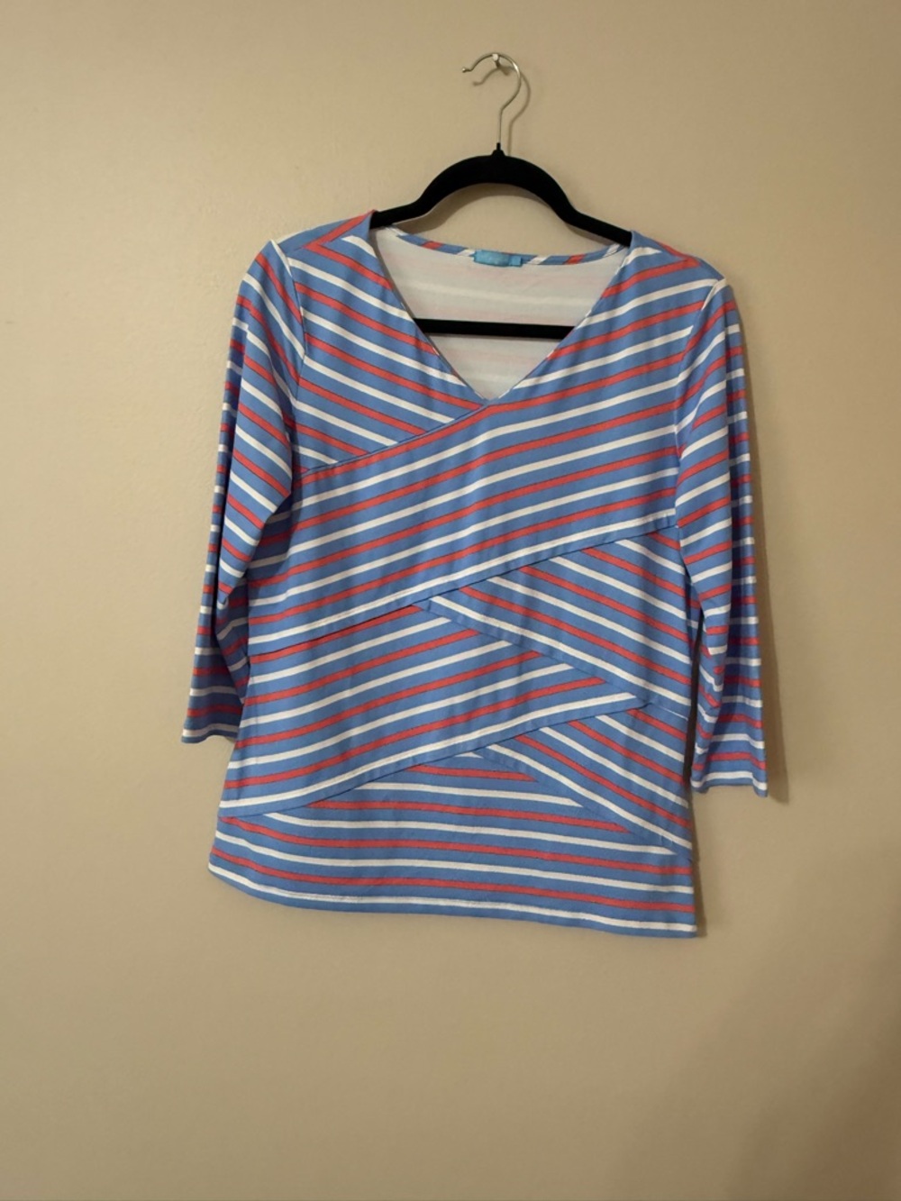 J. McLaughlin Layered Top Striped Catalina Cloth 3/4 Sleeves Size Large L, EUC